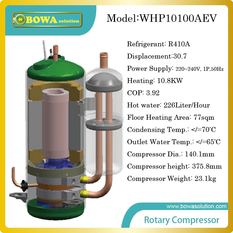 10.8KW heat pump compressor can produce 226L/H hot water