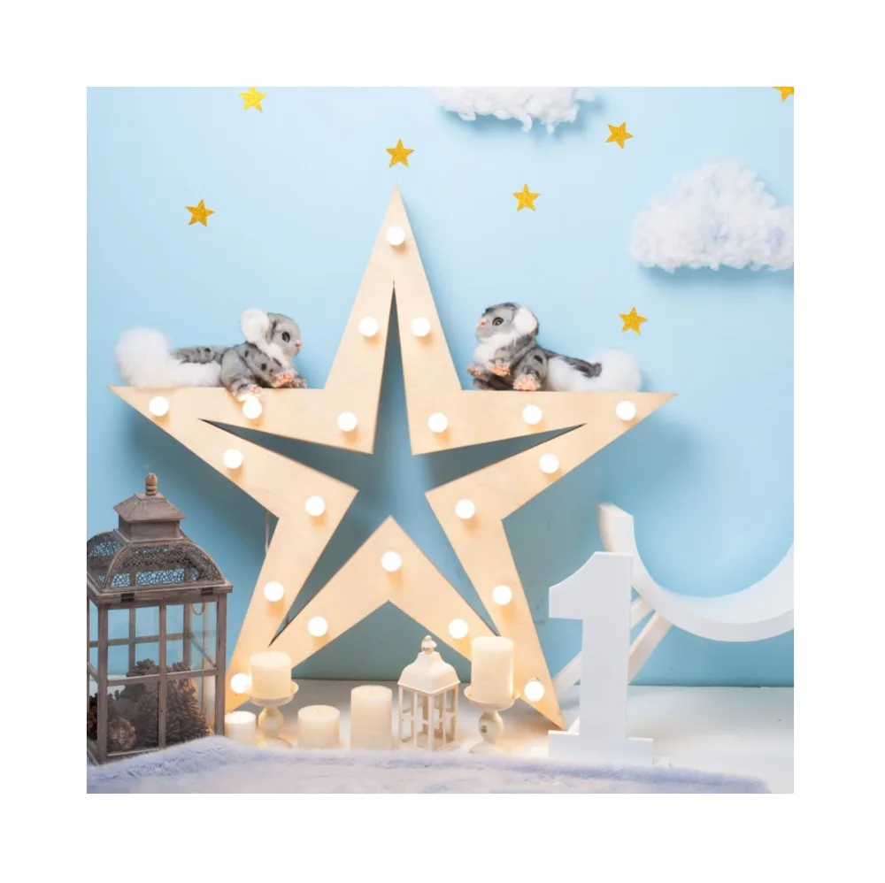 Laeacco Star Cloud Squirrel Toy Baby 1st Birthday Party Photography Background Customized Photographic Backdrop For Photo Studio