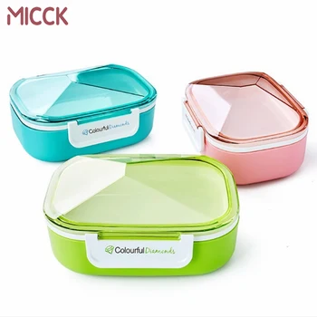 

MICCK Diamond Lunch Box Thermal Bento Box Microwavable Food Storage Container With Soup Bowl Tableware For Kids Students adult