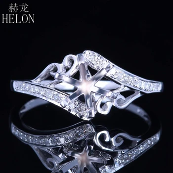 

HELON Solid 14k White Gold 6mm Round Semi Mount Pave Natural Diamonds Ring Vintage & Antique Engagement Ring Women Fine Jewelry