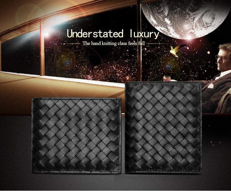 Men Wallets 100% Leather Top Baby Cow Leather Short money clip Fashion Woven Luxury Brand Wallet Simple Business 2021 New Spot