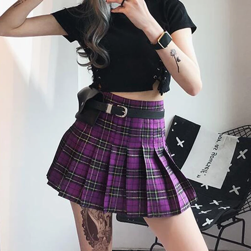 

New 2019 Spring Summer Skirts Women High Waist Female Plaid Skirt Harajuku Style Casual Pleated Skirts Womens Sexy Shorts Skirts