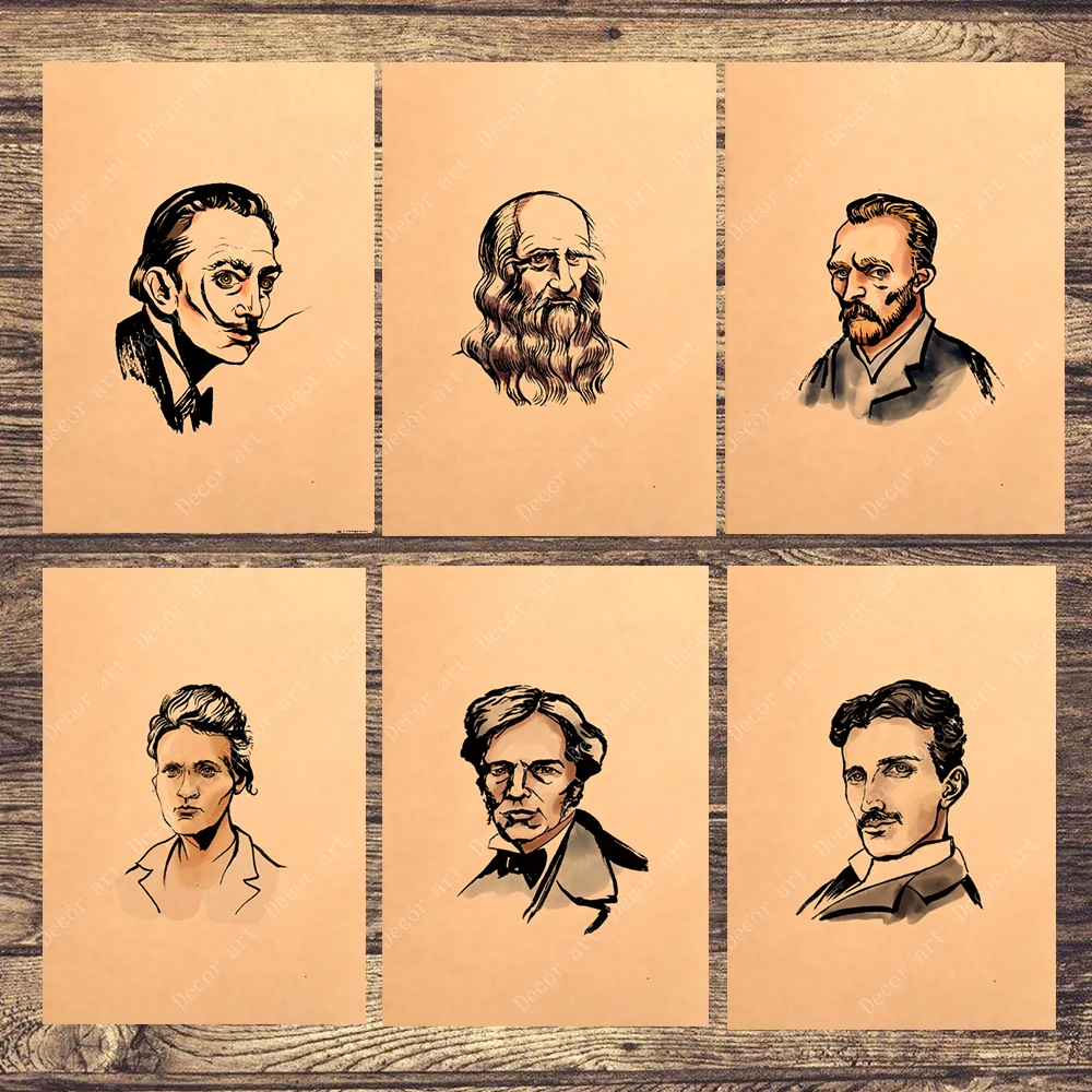 Tesla Madame Curie Leo Tolstoy холст живопись винтажная Настенная картина плакат из крафт
