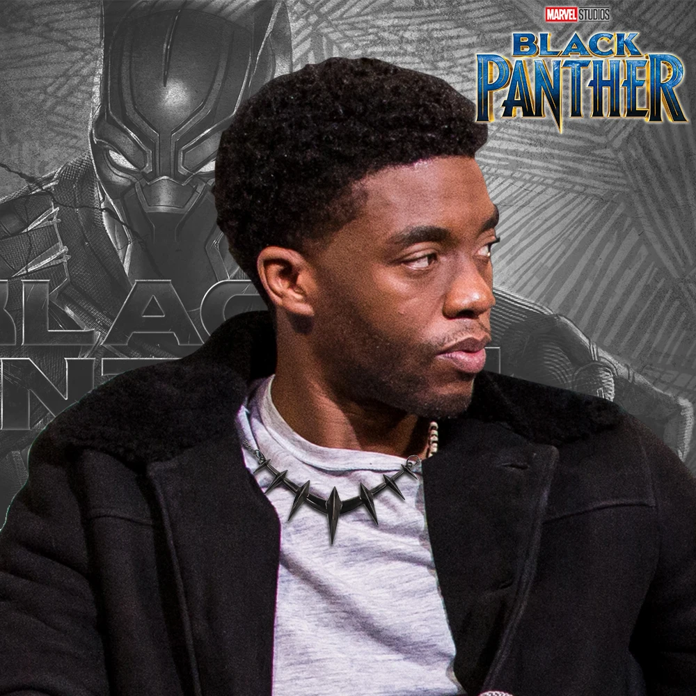 

Marvel Comics Superhero Black Panther T'Challa Wearing Same Black Metal Pendant Necklace Chain Rope Jewelry Otaku Collection Toy