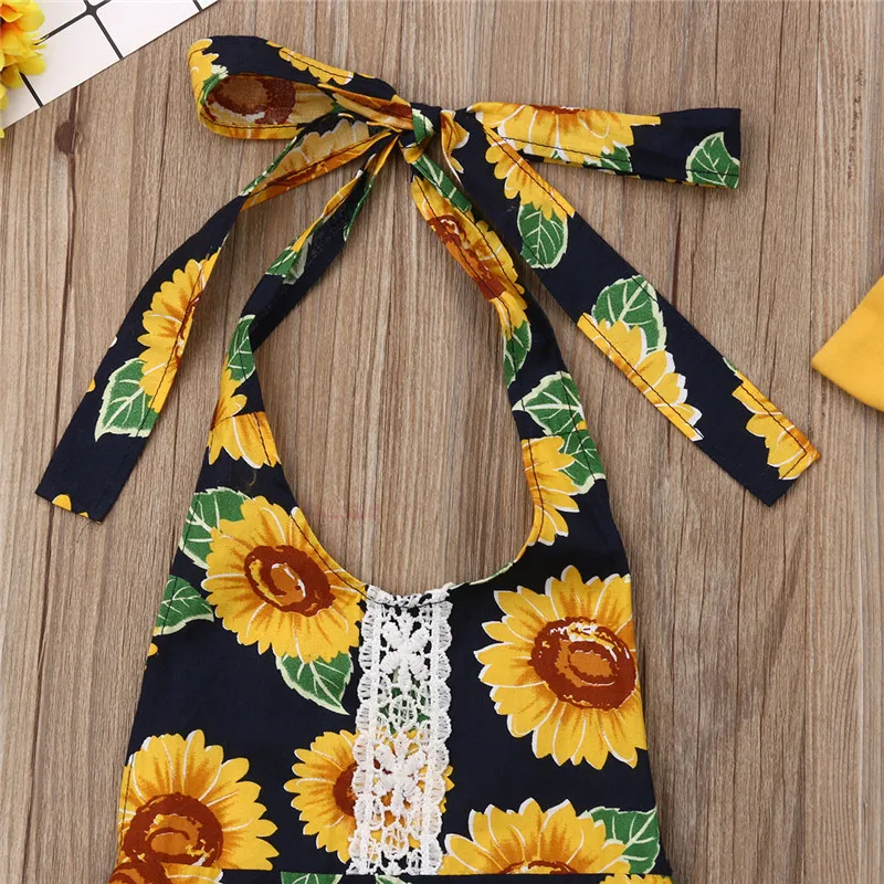 Новорожденных девочек подсолнечника наборы мода лето Цветочный комбинезон без