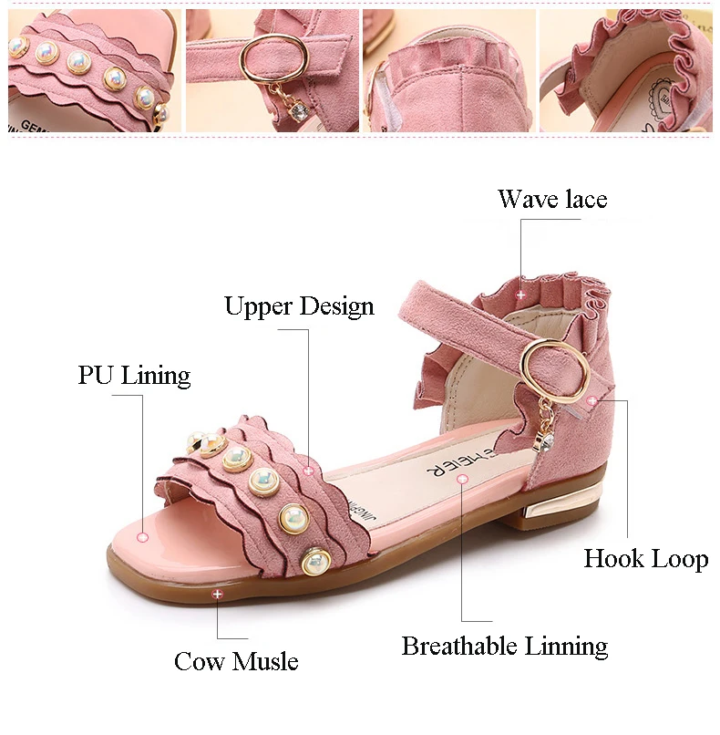 2018 Новые детские для девочек Летняя обувь на высоких каблуках детские сандалии для девочек цветы принцесса обувь из флока в Корейском