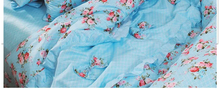 В горошек принцесса постельное белье с бантом, односпальная кровать Детский Комплект постельного белья, Синий Розовый, Твин Королева Король - Цвет: Blue grid