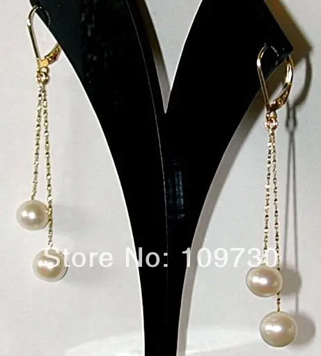 

ry00216 LISALICO 6.5- 7.0mm White Pearl Long Chain Double Dangle Earring