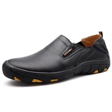 New Leather Trekking Boots Waterproof For Men Slip On Mountain Hiking Shoes Black Trekking Sneakers Men Lightweight Trail Shoes