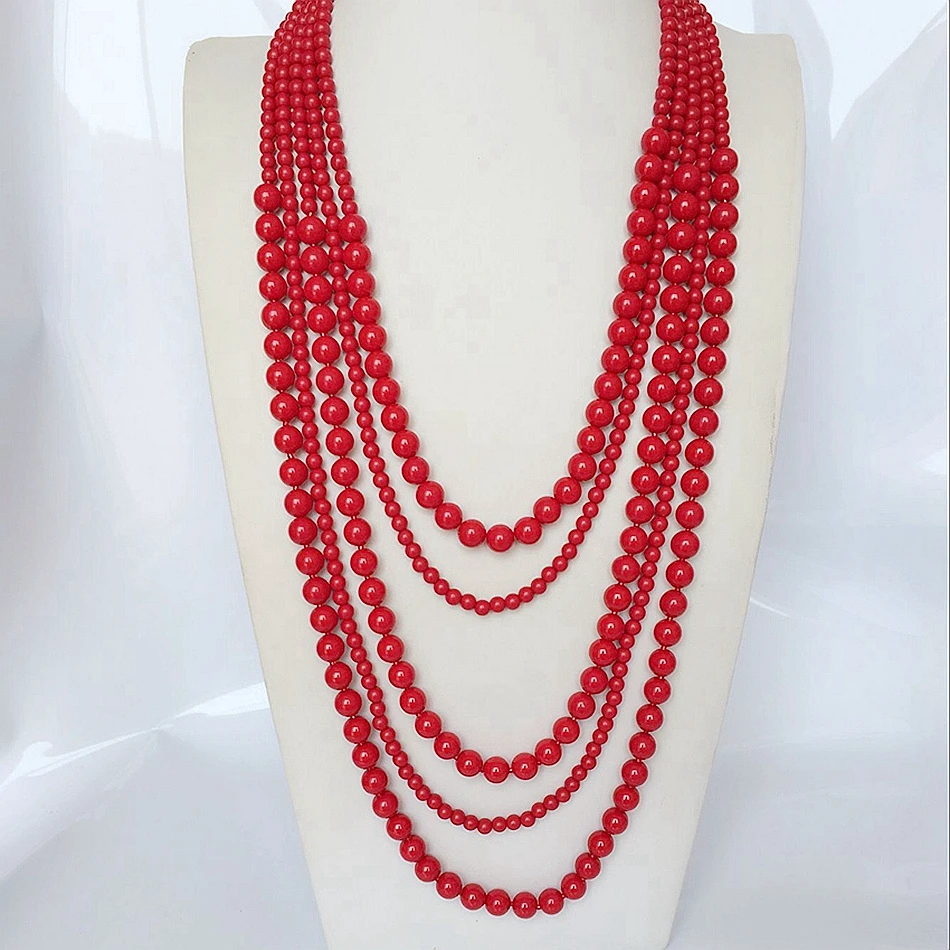 Red Five Layers Acrylic Beaded Necklace For Female Girls women necklace