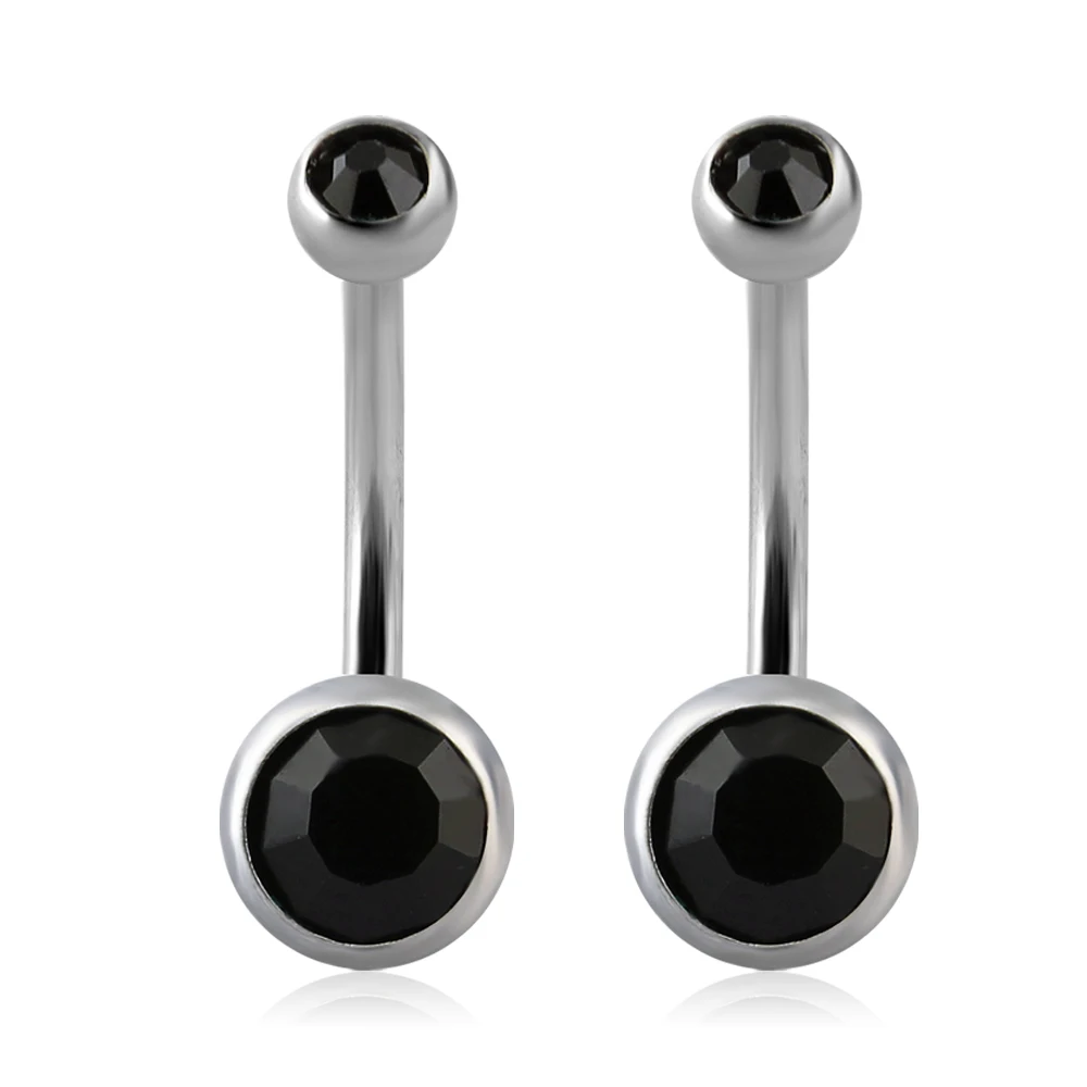 New2016 316L Surgical Steel Belly Rings Black Crystal Belly Button