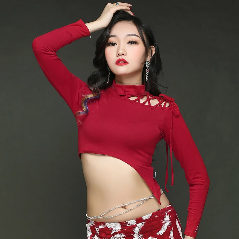 

Adult Sexy Knit Long Skirt Belly Dance Tops Shirt Costumes For Women Bellydance Indian Dancing Clothes Dancer Top