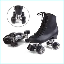 RENIAEVER Patines de Rodillos Dobles de Cuero Genuino Con Ruedas Led Two Side Roller Skate Hombres Patines Patins Patins Adultos zapatillas de Skate