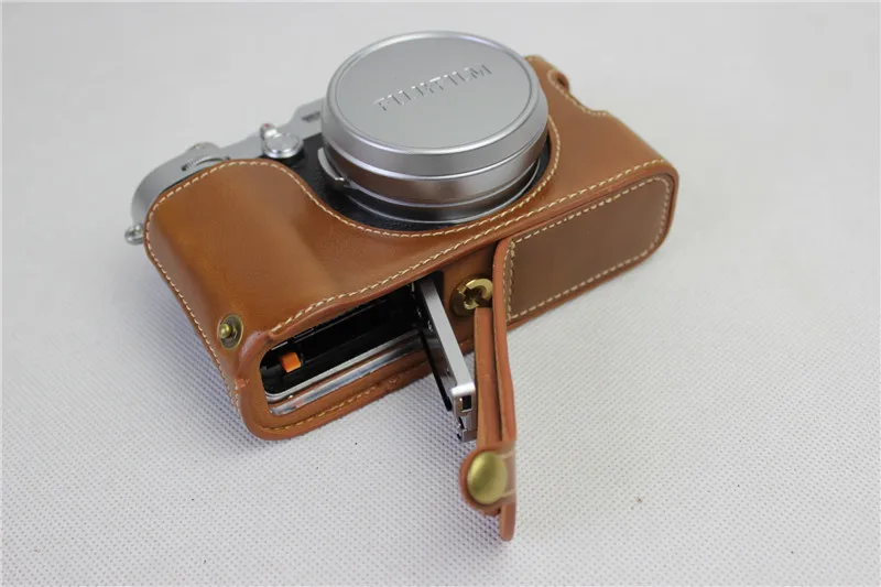 Чехол для камеры из искусственной кожи для Fujifilm X100F X100-F, чехол на половину сумки, дизайн с открытой батареей, 3 цвета, черный, кофейный, коричневый
