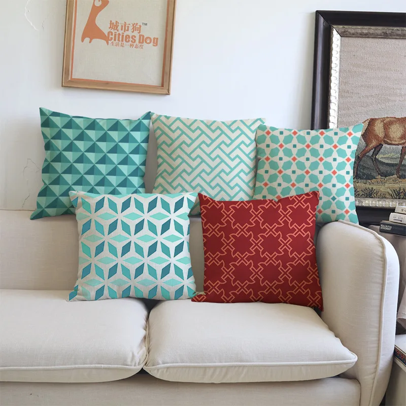 Art Geometric Blue Green Home Sofa Waist Throw Decor Cushion Covers Pillow Cases 