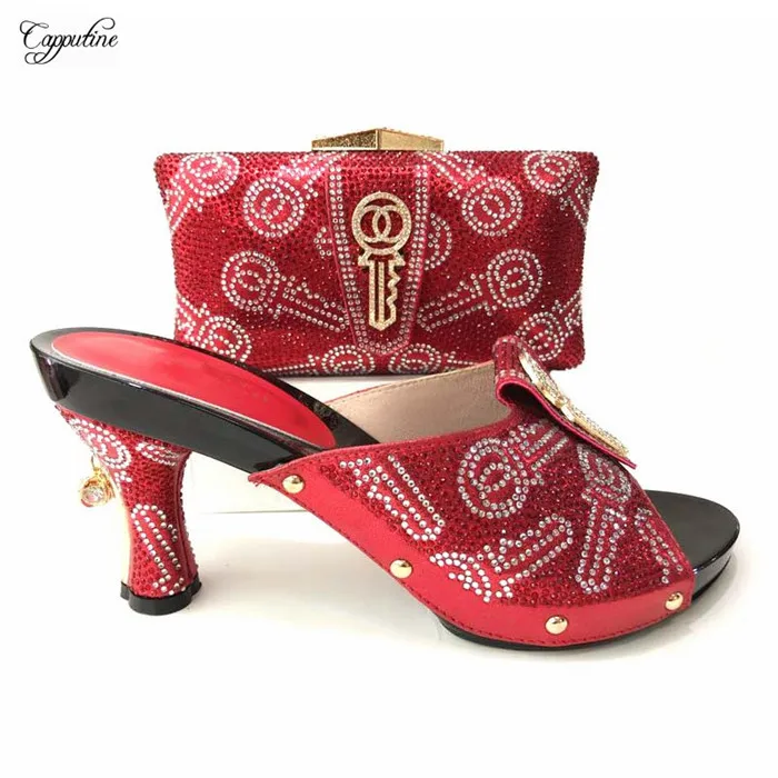 

Popular red high heel shoes matching bags series fashion lady shoes and handbag sets for lady 6636-9 heel height 9cm