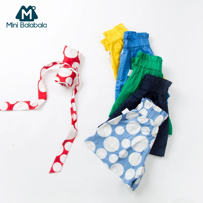 

Mini Balabala Toddler Girl 100% Cotton Shorts with Detachable Strap Children Kids Short Pants with Elastic Waist Summer Pants