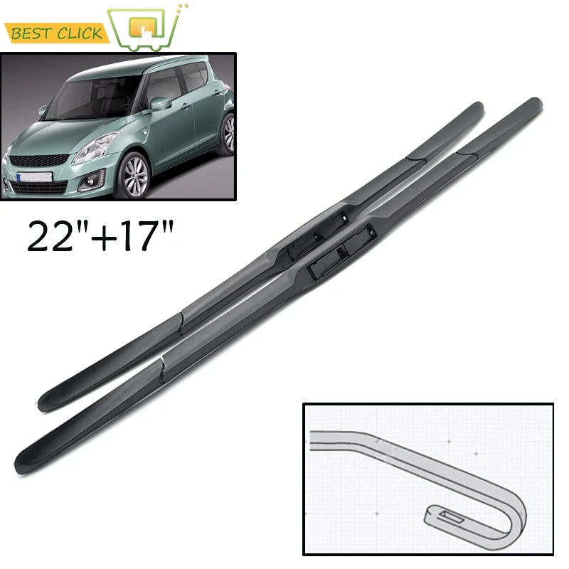 Misima Windshield Wiper Blades For Suzuki Swift Mk5 22"&17" Hook Arms