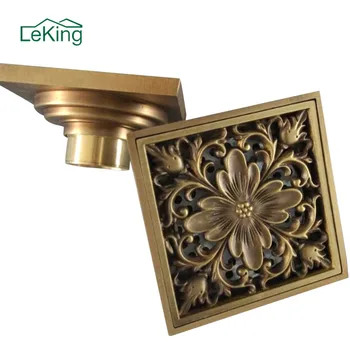 

LeKing Brass Antique Brushed Floor Drain Bathroom Kitchen Shower Roon Porch Square Floor Waste Drain Strainer