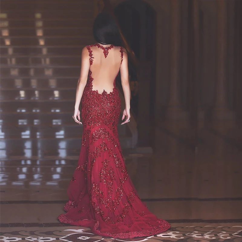 Glamorous Red Mermaid Prom Made Sequins 