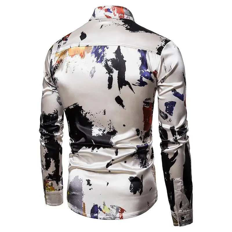 Блузка мужская одежда Slim fit Мужская гавайская рубашка Мода новые модели рубашек граффити повседневная с длинными рукавами Camisa masculina