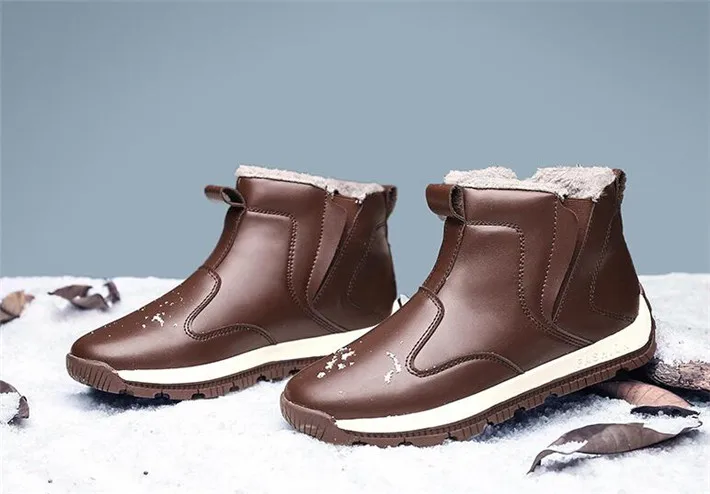 Tangnest/Новые мужские зимние ботинки из искусственной кожи, модная зимняя теплая обувь на меху, мужские повседневные плюшевые ботильоны без