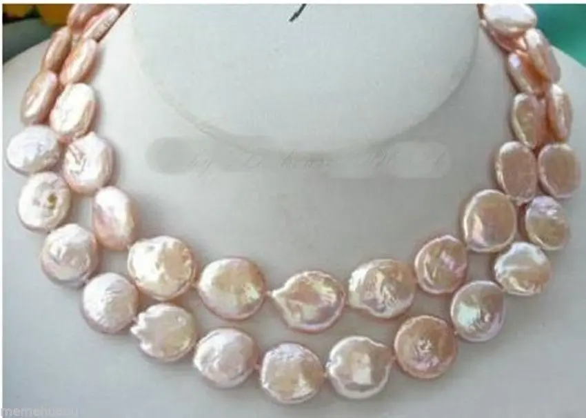 

Wholesale Long natural 11-12MM freshwater pink pearl coin necklace 3 2