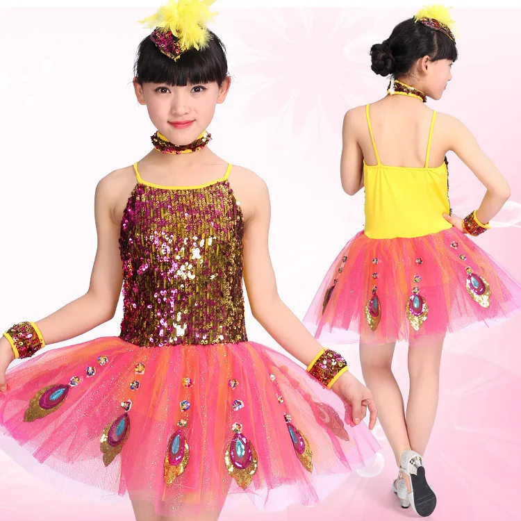 New Sequins Mesh Fringe Girls Ballet Dance Dress Beautiful Soft Peacock