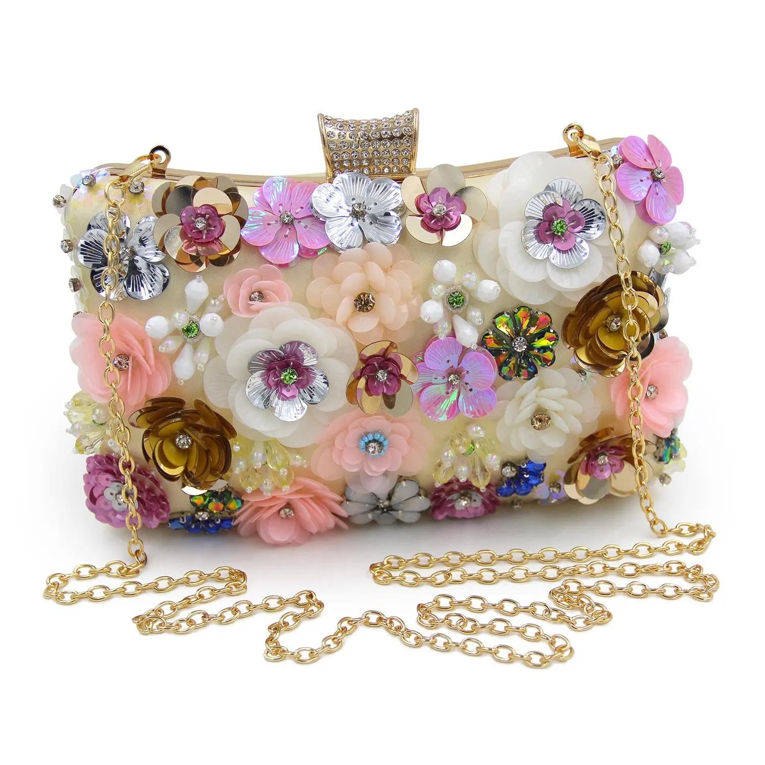 New Women Clutches Colorful Flower Evening Bag Sequins Clutch Pursein
