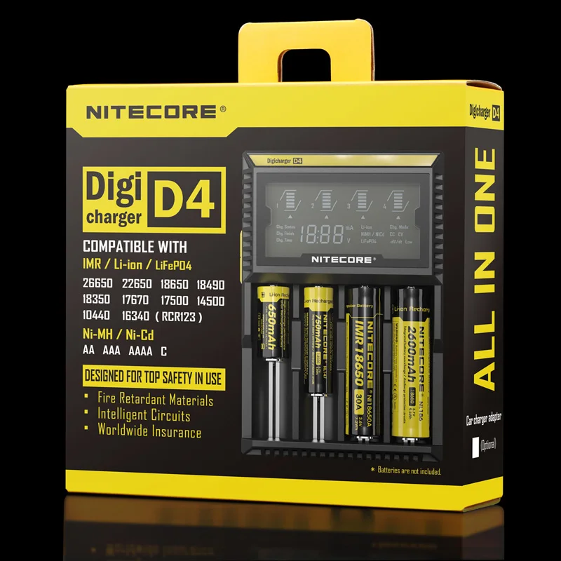 Оригинальное зарядное устройство Nitecore D4 18650 с ЖК экраном для IMR Li Ion LiFePO4 Ni MH Cd