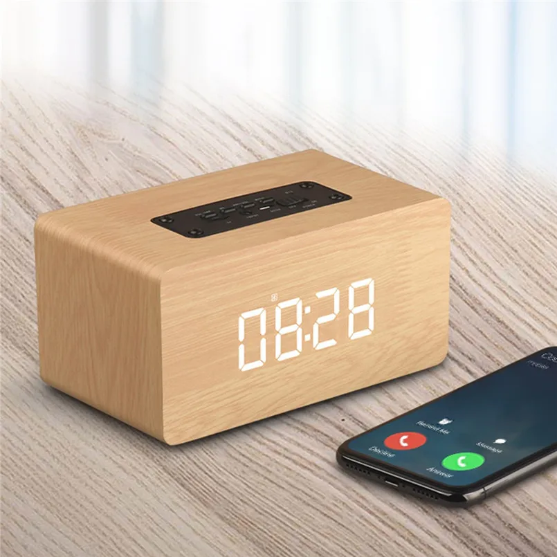 1PCS Bluetooth Speaker Double Speakers Wood Wireless Bluetooth Speaker Support Clock FM Bluetooth+AUX+TF 3 Play Modes 40MR2201