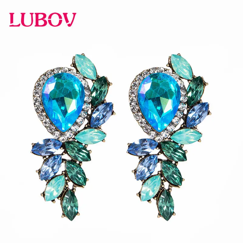  Exotic Big Waterdrop Flower Design Stud Earrings Acrylic Stone Rhinestone Decoration Piercing Earrings for Women Gift