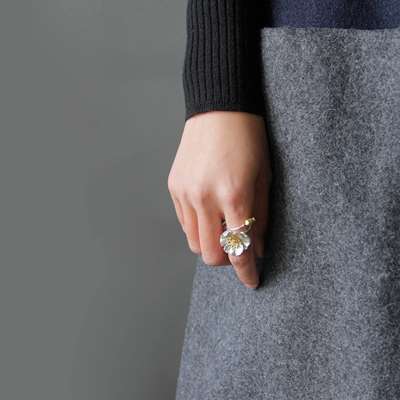 Lotus Fun Real 925 Sterling Silver Handmade Designer Fine Jewelry Blooming Poppies Flower Rings for Women Bijoux Fine Jewelry