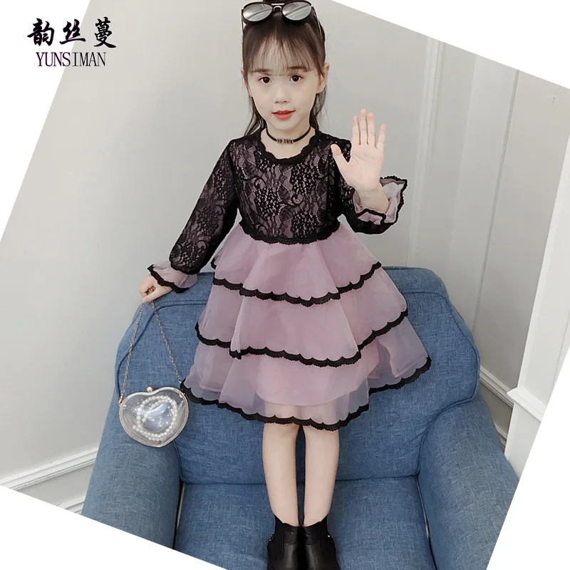 

Elegant Long Sleeve Girl Dress 4 6 8 10 to 12 Years Children Black Lace Layered Dresses Autumn 2018 Girls Christmas Dress 23M03A