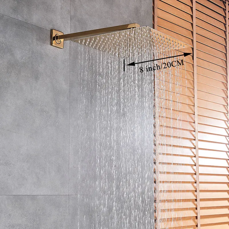 Золотой лак " /10"/1" квадратная насадка для душа Ванная комната ультратонкая дождевая душевая головка с душевой рукояткой кран аксессуары - Цвет: 8 inch shower head