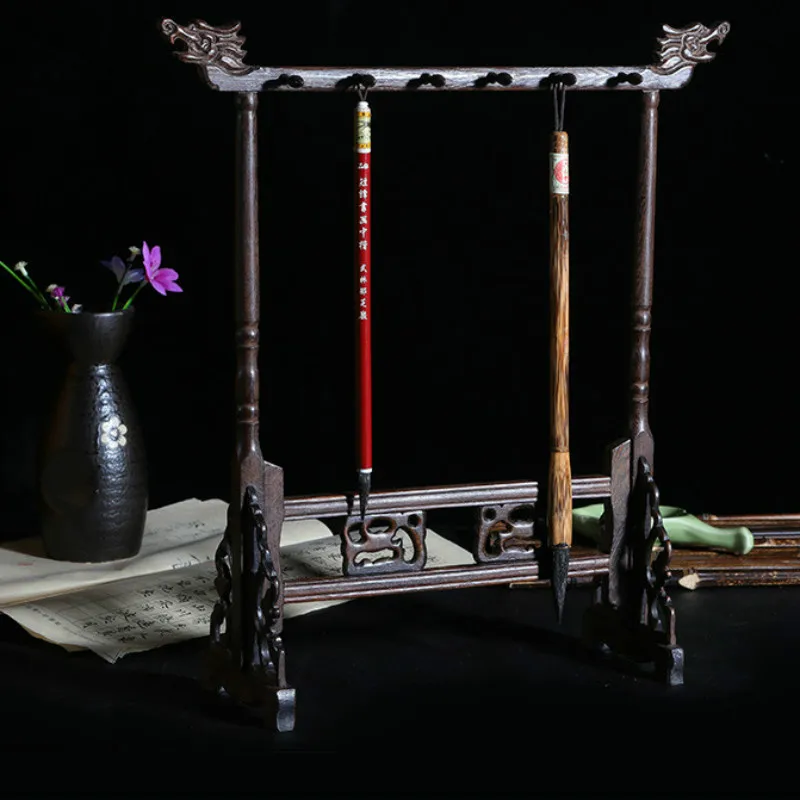 Online Chinesische Pinsel Aufhänger Kalligraphie Stift Halter Mahagoni Holz Ständer Hängen Pinsel Stift Rest Chinesischen Stil Schreibtisch Dekor Kunst Liefert