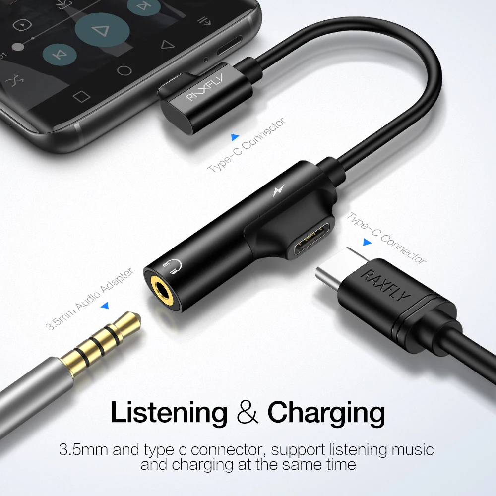 Адаптер RAXFLY с USB Type C на 3 5 мм для Huawei P20 Pro Jack AUX Наушники зарядный аудио конвертер