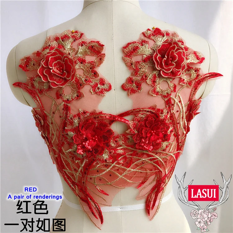 LASUI 36*39 см высокого качества 4 цвета 3D Цветы из бисера, аппликации из кружева с пайетками Diy вечернее платье аксессуары ручной работы 0269