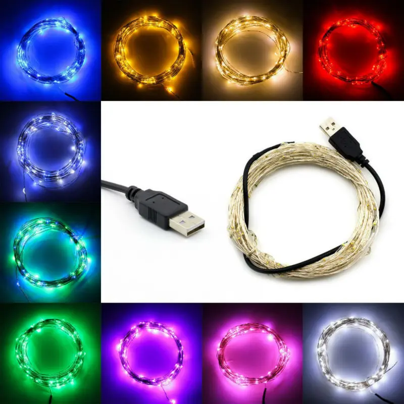 20 шт./лот 10 м 100LED USB Медь свет шнура Multi-Цвет на Рождество Свадьба Хэллоуин патио вечерние украшения Фея