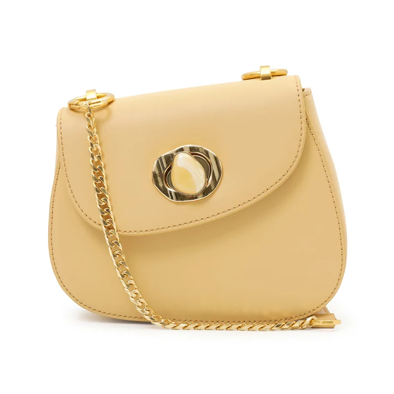 

luxury handbags Simple design leather bag 2019 new pure color chain, saddle bag simple fashion single-shoulder crossbody bag