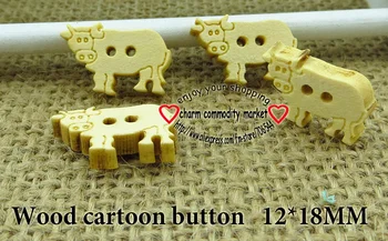 

50PCS 12*18MM wood Cow cartoons buttons coat boots sewing clothes accessories WCB-145