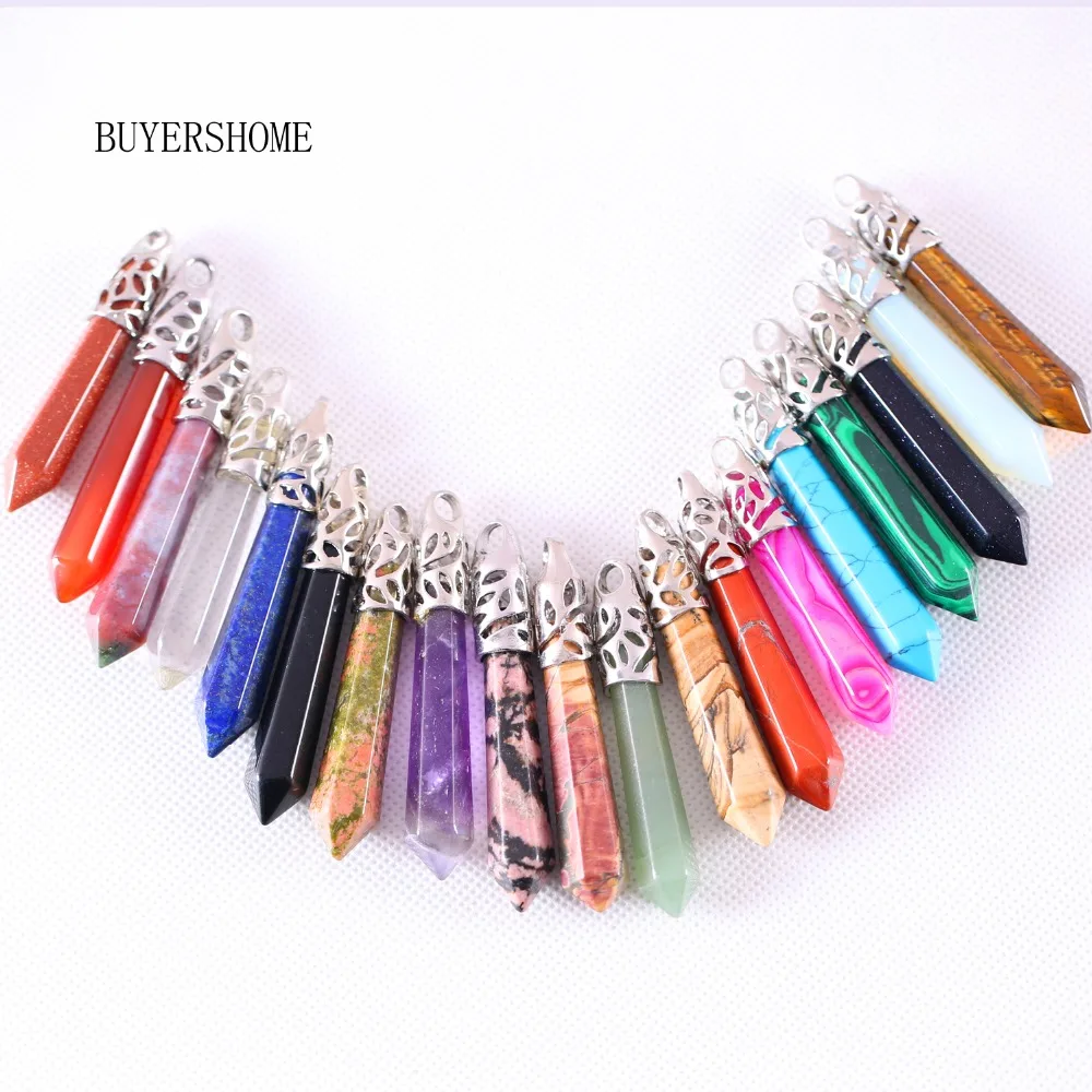 

Hot Natural Stone Sandstone Lapis Opal Carnelian Sandstone Malachite Onyx Bead Hexagonal Column Pendant For Necklaces 1Pcs