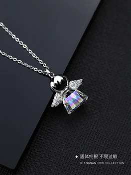 

WANG Jewelry 925 silver angel crystal necklace Simple Small fresh Clavicular chain Pendant