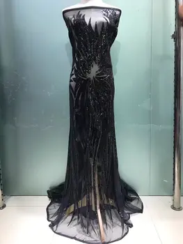 

black African Lace Fabric 2017 French Sequins Net Lace new sequin fabric 5yard High Quality African Tulle Sequin Lace Fabric