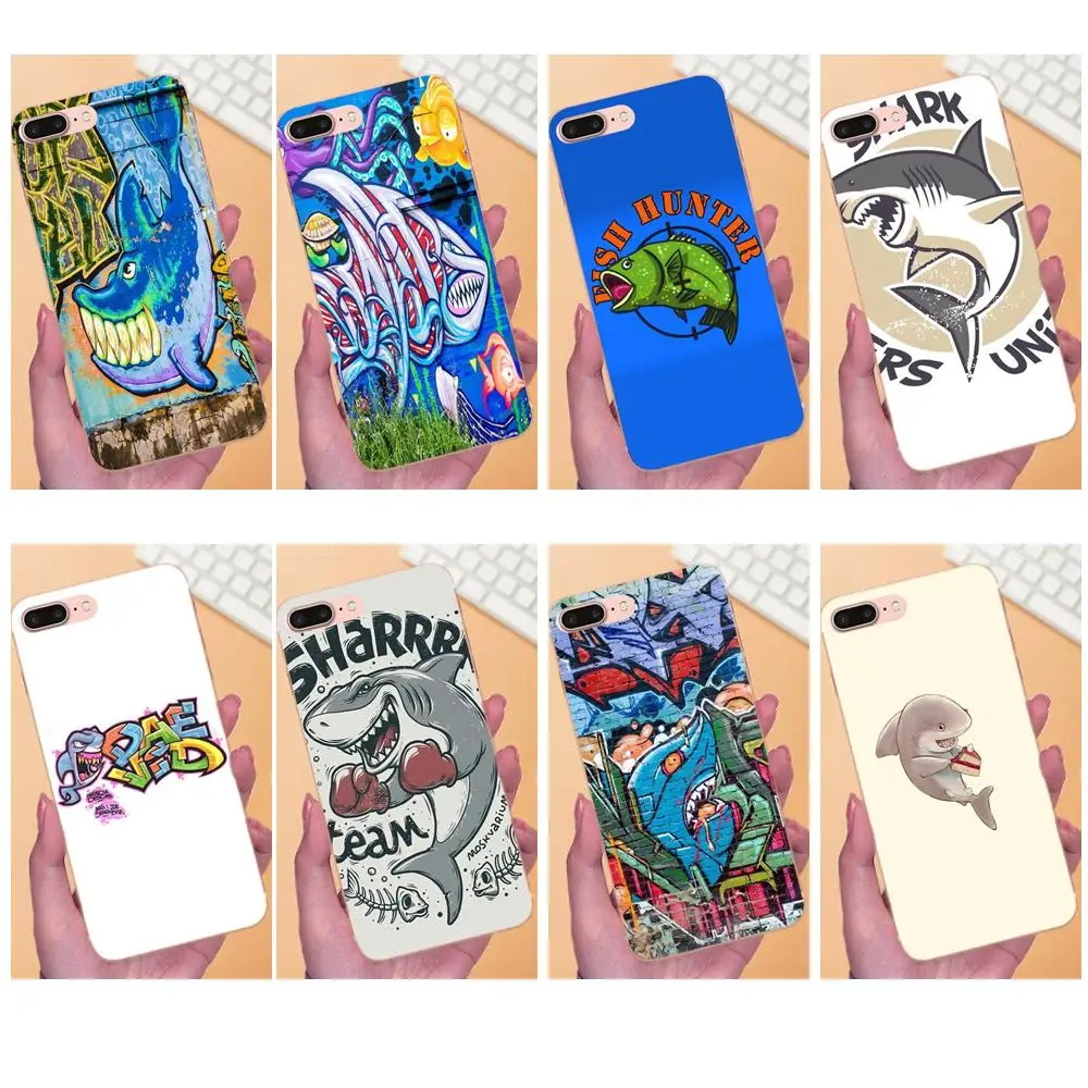 Мягкий чехол для мобильного телефона Funda Fish Shark мультфильм Samsung Galaxy Note 5 8 9 S3 S4 S5 S6 S7
