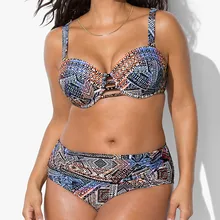 Купальный костюм размера плюс L-XXXXL, женский купальник из двух частей, сексуальный принт, бикини, бюстгальтер с вкладышами пуш ап, пляжная одежда, сиамский купальник, бикини, FFE14