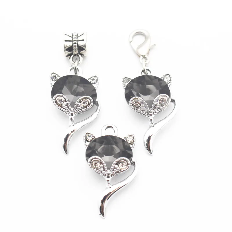 2018 Hot new 20pcs/lot Block Crystal Cat dangle charms lobster clasp