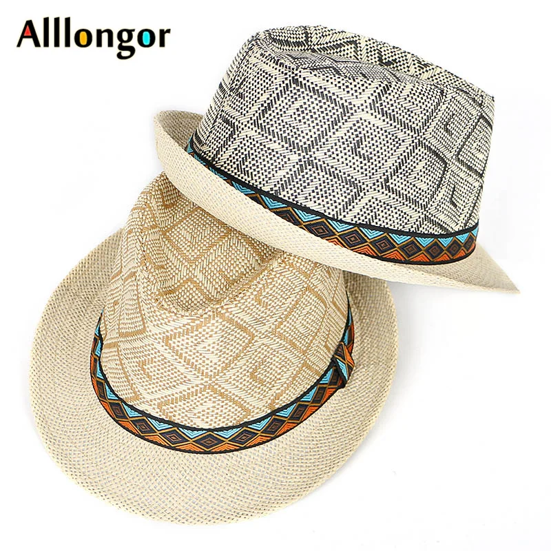 Straw Hat Panama Jazz Hat Summer Beach Sun Hats Men Fedoras Plaid Women Sunhat Short Sleeve Sun Cap straw hat,fashion hat,fedora hat,sun protection hat