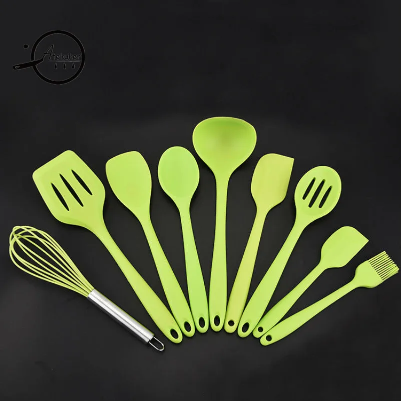 

Atekuker 9Pcs Cooking Utensils Set For Kitchen Spoon Spatula Ladle Scraper Oil Brush Egg Beater Tools Kitchen Accessories