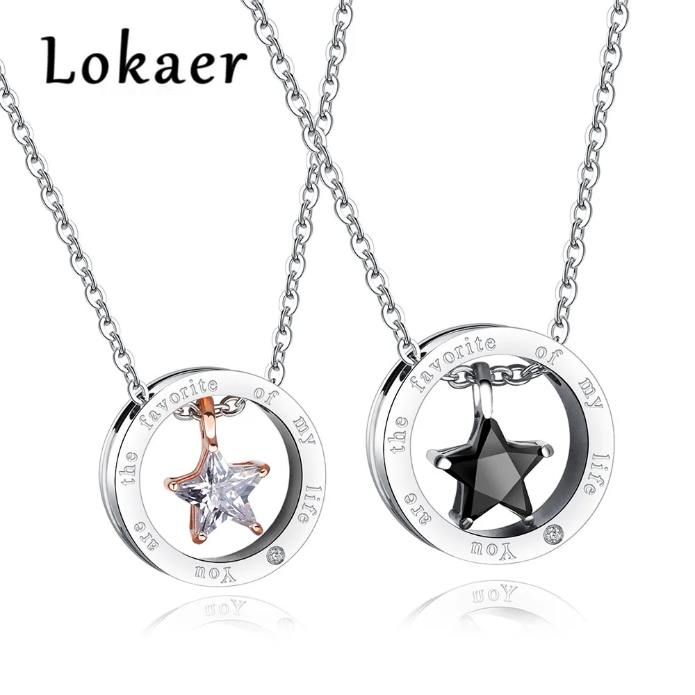 

Lokaer Trendy Titanium Steel Stars Circle Lovers Chokers Necklace Jewelry Five-pointed Star Pendant Neckalces For Couple LGX1354